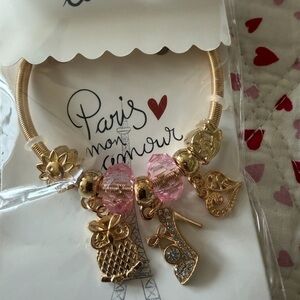 Gold and Pink Charm Bracelet  All accessories on page 1 for $8 or 3 for $20